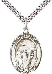 [7280SS/24S] Sterling Silver Saint Susanna Pendant on a 24 inch Light Rhodium Heavy Curb chain