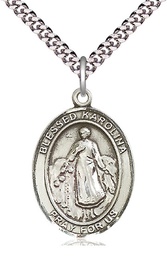 [7283SS/24S] Sterling Silver Blessed Karolina Kozkowna Pendant on a 24 inch Light Rhodium Heavy Curb chain