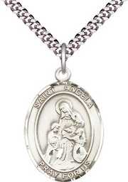 [7284SS/24S] Sterling Silver Saint Angela Merici Pendant on a 24 inch Light Rhodium Heavy Curb chain