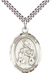 [7284SS/24S] Sterling Silver Saint Angela Merici Pendant on a 24 inch Light Rhodium Heavy Curb chain
