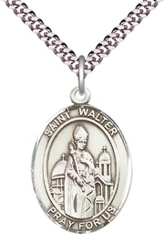 [7285SS/24S] Sterling Silver Saint Walter of Pontnoise Pendant on a 24 inch Light Rhodium Heavy Curb chain