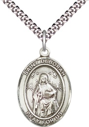 [7286SS/24S] Sterling Silver Saint Deborah Pendant on a 24 inch Light Rhodium Heavy Curb chain