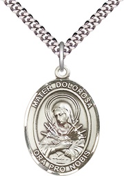 [7290SS/24S] Sterling Silver Mater Dolorosa Pendant on a 24 inch Light Rhodium Heavy Curb chain