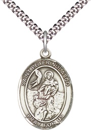 [7291SS/24S] Sterling Silver Saint Peter Nolasco Pendant on a 24 inch Light Rhodium Heavy Curb chain