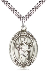 [7293SS/24S] Sterling Silver Saint Aedan of Ferns Pendant on a 24 inch Light Rhodium Heavy Curb chain