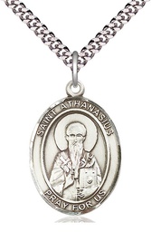 [7296SS/24S] Sterling Silver Saint Athanasius Pendant on a 24 inch Light Rhodium Heavy Curb chain