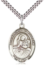 [7297SS/24S] Sterling Silver Saint Lidwina of Schiedam Pendant on a 24 inch Light Rhodium Heavy Curb chain