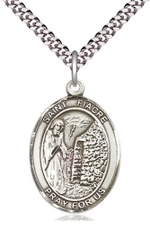[7298SS/24S] Sterling Silver Saint Fiacre Pendant on a 24 inch Light Rhodium Heavy Curb chain