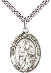 [7300SS/24S] Sterling Silver Saint Joseph of Arimathea Pendant on a 24 inch Light Rhodium Heavy Curb chain