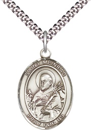 [7307SS/24S] Sterling Silver Saint Meinrad of Einsideln Pendant on a 24 inch Light Rhodium Heavy Curb chain