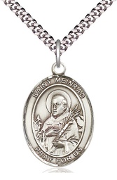 [7307SS/24S] Sterling Silver Saint Meinrad of Einsideln Pendant on a 24 inch Light Rhodium Heavy Curb chain