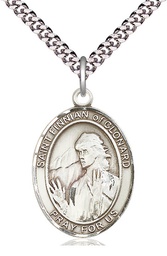 [7308SS/24S] Sterling Silver Saint Finnian of Clonard Pendant on a 24 inch Light Rhodium Heavy Curb chain