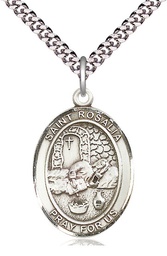 [7309SS/24S] Sterling Silver Saint Rosalia Pendant on a 24 inch Light Rhodium Heavy Curb chain