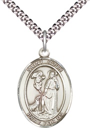 [7310SS/24S] Sterling Silver Saint Roch Pendant on a 24 inch Light Rhodium Heavy Curb chain