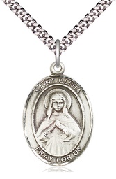 [7312SS/24S] Sterling Silver Saint Olivia Pendant on a 24 inch Light Rhodium Heavy Curb chain