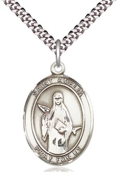 [7313SS/24S] Sterling Silver Saint Amelia Pendant on a 24 inch Light Rhodium Heavy Curb chain