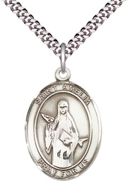 [7313SS/24S] Sterling Silver Saint Amelia Pendant on a 24 inch Light Rhodium Heavy Curb chain