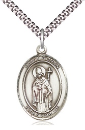 [7315SS/24S] Sterling Silver Saint Ronan Pendant on a 24 inch Light Rhodium Heavy Curb chain