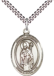 [7315SS/24S] Sterling Silver Saint Ronan Pendant on a 24 inch Light Rhodium Heavy Curb chain