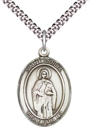 [7319SS/24S] Sterling Silver Saint Odilia Pendant on a 24 inch Light Rhodium Heavy Curb chain