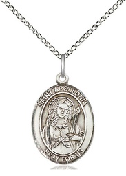 [8005SS/18SS] Sterling Silver Saint Apollonia Pendant on a 18 inch Sterling Silver Light Curb chain