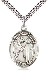 [7321SS/24S] Sterling Silver Saint Columbanus Pendant on a 24 inch Light Rhodium Heavy Curb chain