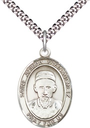 [7329SS/24S] Sterling Silver Saint Joseph Freinademetz Pendant on a 24 inch Light Rhodium Heavy Curb chain