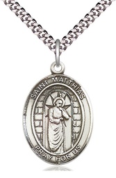 [7331SS/24S] Sterling Silver Saint Matthias the Apostle Pendant on a 24 inch Light Rhodium Heavy Curb chain
