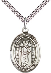 [7331SS/24S] Sterling Silver Saint Matthias the Apostle Pendant on a 24 inch Light Rhodium Heavy Curb chain