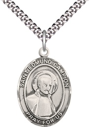 [7333SS/24S] Sterling Silver Saint Edmund Campion Pendant on a 24 inch Light Rhodium Heavy Curb chain