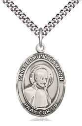 [7333SS/24S] Sterling Silver Saint Edmund Campion Pendant on a 24 inch Light Rhodium Heavy Curb chain