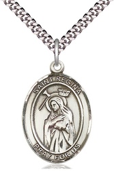 [7335SS/24S] Sterling Silver Saint Regina Pendant on a 24 inch Light Rhodium Heavy Curb chain