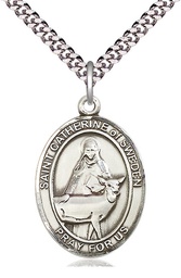 [7336SS/24S] Sterling Silver Saint Catherine of Sweden Pendant on a 24 inch Light Rhodium Heavy Curb chain