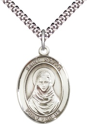 [7338SS/24S] Sterling Silver Saint Rafka Pendant on a 24 inch Light Rhodium Heavy Curb chain