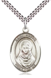 [7338SS/24S] Sterling Silver Saint Rafka Pendant on a 24 inch Light Rhodium Heavy Curb chain