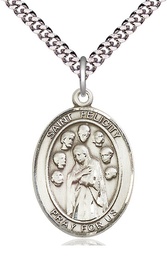 [7341SS/24S] Sterling Silver Saint Felicity Pendant on a 24 inch Light Rhodium Heavy Curb chain