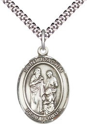 [7348SS/24S] Sterling Silver Saint Joachim Pendant on a 24 inch Light Rhodium Heavy Curb chain