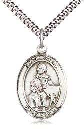 [7349SS/24S] Sterling Silver Saint Giles Pendant on a 24 inch Light Rhodium Heavy Curb chain