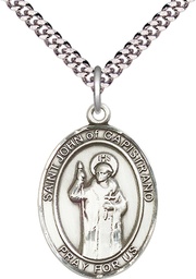 [7350SS/24S] Sterling Silver Saint John of Capistrano Pendant on a 24 inch Light Rhodium Heavy Curb chain