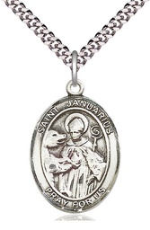 [7351SS/24S] Sterling Silver Saint Januarius Pendant on a 24 inch Light Rhodium Heavy Curb chain