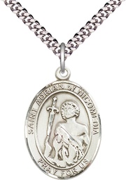 [7353SS/24S] Sterling Silver Saint Adrian of Nicomedia Pendant on a 24 inch Light Rhodium Heavy Curb chain