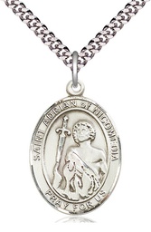 [7353SS/24S] Sterling Silver Saint Adrian of Nicomedia Pendant on a 24 inch Light Rhodium Heavy Curb chain