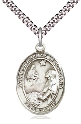 [7354SS/24S] Sterling Silver Saint Catherine of Bologna Pendant on a 24 inch Light Rhodium Heavy Curb chain