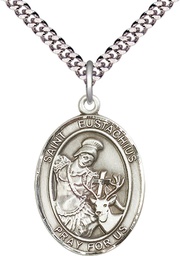 [7356SS/24S] Sterling Silver Saint Eustachius Pendant on a 24 inch Light Rhodium Heavy Curb chain