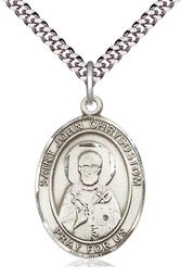 [7357SS/24S] Sterling Silver Saint John Chrysostom Pendant on a 24 inch Light Rhodium Heavy Curb chain