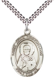 [7357SS/24S] Sterling Silver Saint John Chrysostom Pendant on a 24 inch Light Rhodium Heavy Curb chain