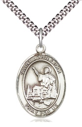 [7358SS/24S] Sterling Silver Saint John Licci Pendant on a 24 inch Light Rhodium Heavy Curb chain