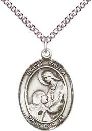 [7359SS/24S] Sterling Silver Saint Paula Pendant on a 24 inch Light Rhodium Heavy Curb chain