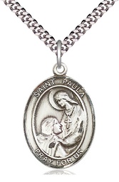 [7359SS/24S] Sterling Silver Saint Paula Pendant on a 24 inch Light Rhodium Heavy Curb chain