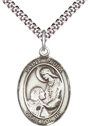 [7359SS/24S] Sterling Silver Saint Paula Pendant on a 24 inch Light Rhodium Heavy Curb chain